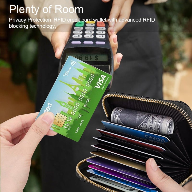 Coco Rossi Women's Small Credit Card Wallet ID Card Case for Girls RFID Glitter Cute Accordion Card Holder -Black Glitter - Image 4